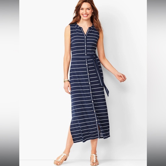 Talbots Blue Striped Button Front Maxi Dress Size Large - Picture 10 of 10